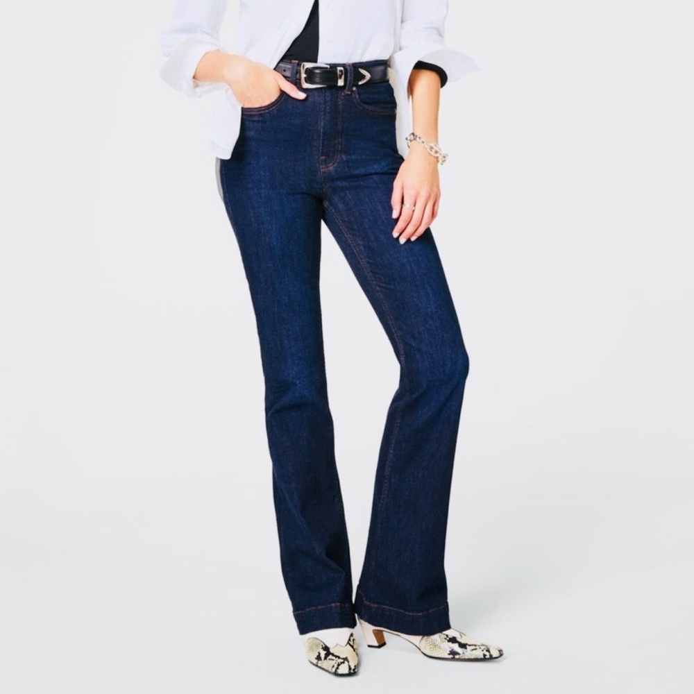NWT Spanx Lycra Flare Jean Color Bennet Wash High Rise Zip Fly 5 Pocket Size 12